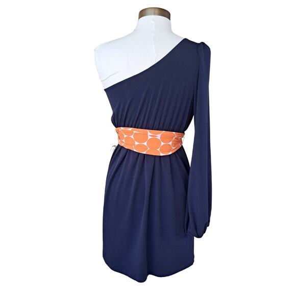 Judith March One-Shoulder Mini Dress Navy Blue & Orange Large (runs small) - Picture 2 of 7